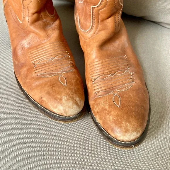 Vintage Acme Western Cowboy Boots US MEN 10.5 WMN 12 Brown Leather Boho USA